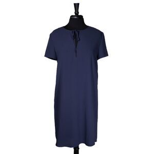 Theory Antazie DT Drapey Crepe Womens Dress Navy Blue Short Sleeve Lined Shift 8